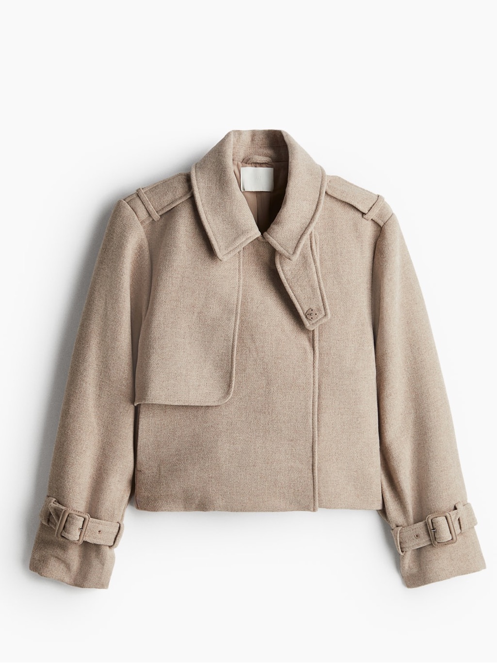 H&M Cropped Trench Coat Jacket Beige Wool Xs Extra Small